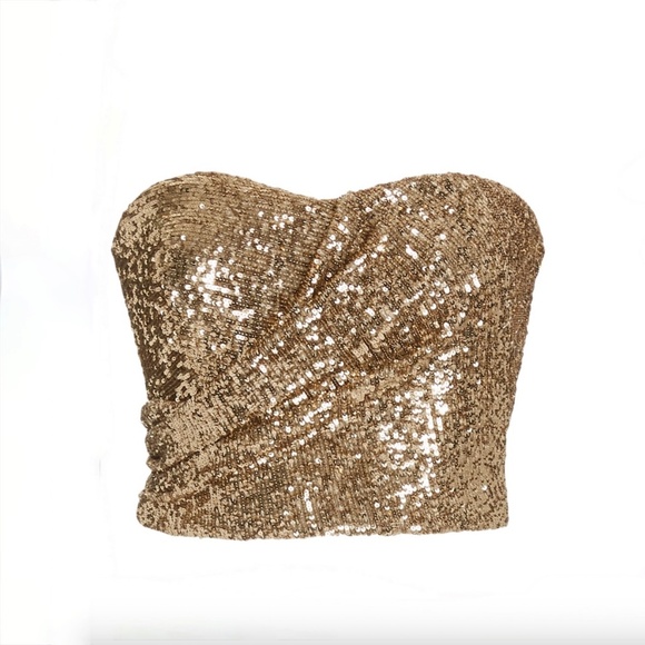 SEMSEM Cutout Gold Sequin-Embellished Tulle Bustier Sz M - Picture 4 of 8